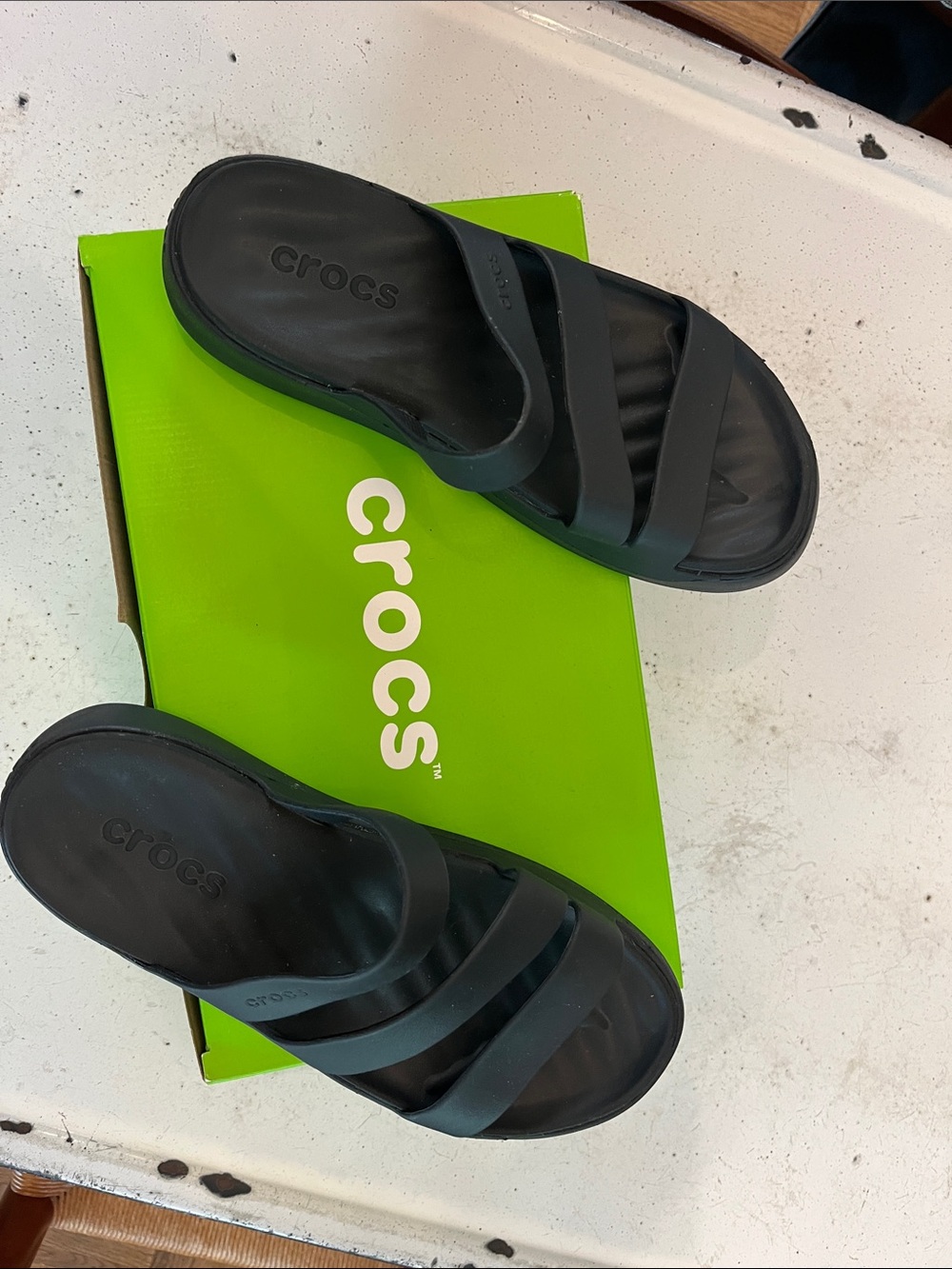 Crocs women’s Black Slide Sandals, size 9 Brand New.